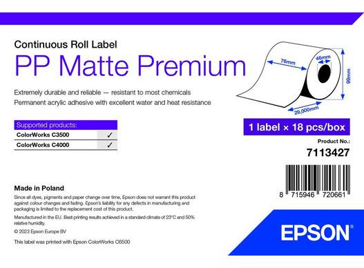 PP Matte Label Premium, Cont. Roll, 76mm x 29mm