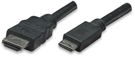 Levně MANHATTAN kabel High Speed HDMI 3D, Mini HDMI Male to Male, stíněný, černý, 1, 8m