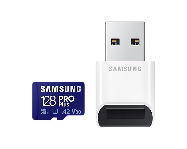 Levně Samsung/micro SDXC/128GB/180MBps/USB 3.0/USB-A/Class 10/+ Adaptér/Modrá