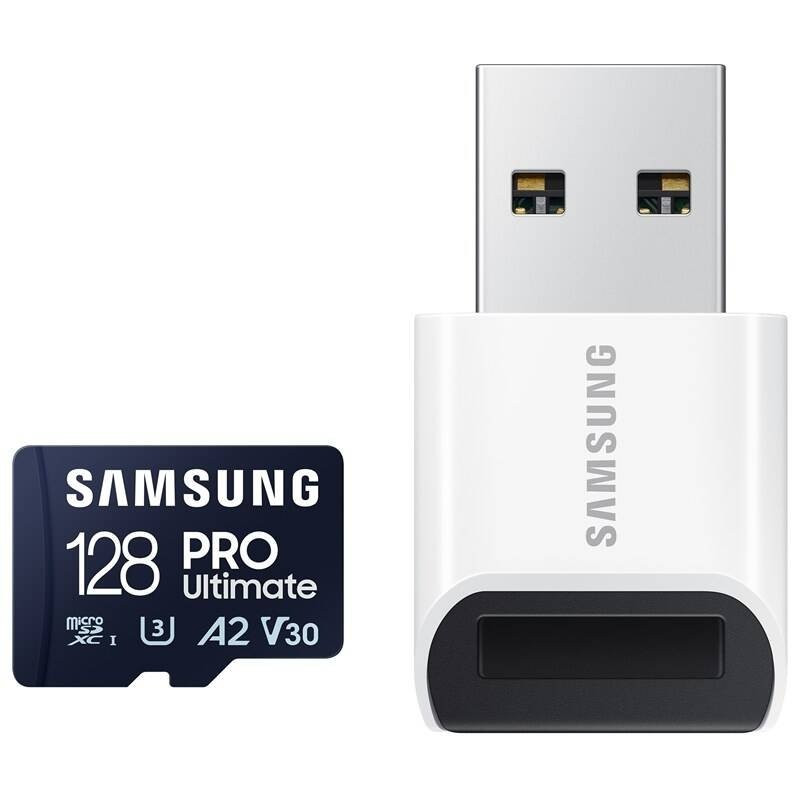 Levně Samsung PRO Ultimate/micro SDXC/128GB/200MBps/UHS-I U3 / Class 10/+ Adaptér/Modrá