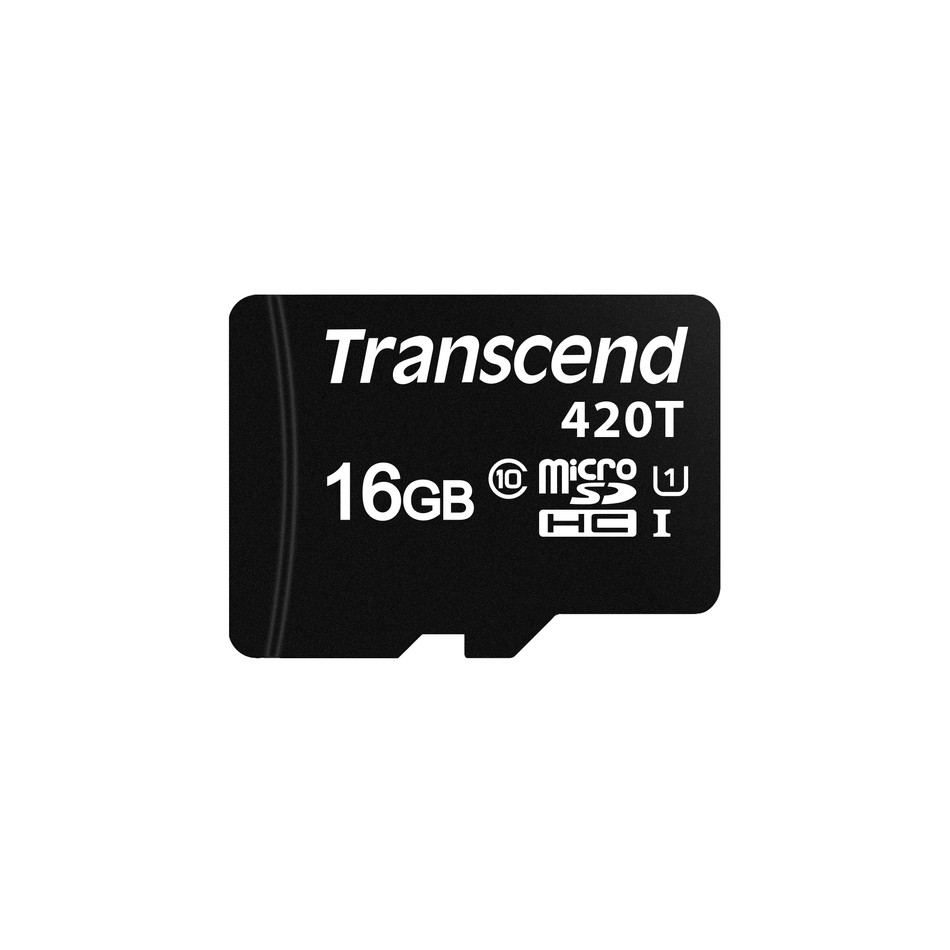 Levně Transcend 16GB microSDHC420T UHS-I U1 (Class 10) 3K P/E paměťová karta, 95MB/s R, 70MB/s W, černá, tray balení