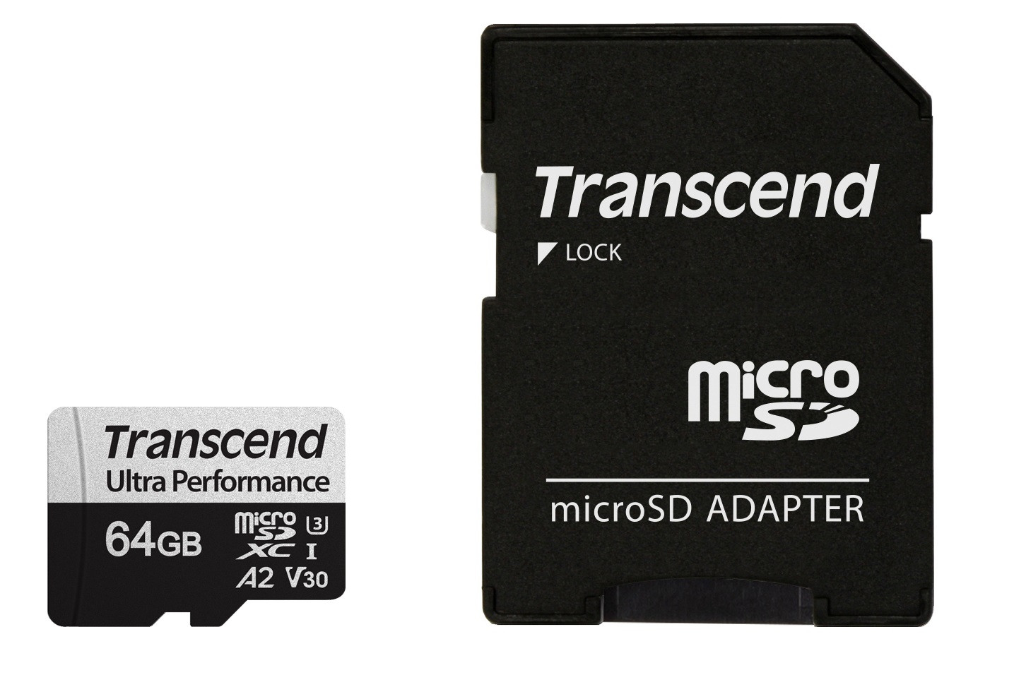 Levně Transcend 64GB microSDXC 340S UHS-I U3 V30 A2 3D TLC (Class 10) paměťová karta (s adaptérem), 160MB/s R, 80MB/s W