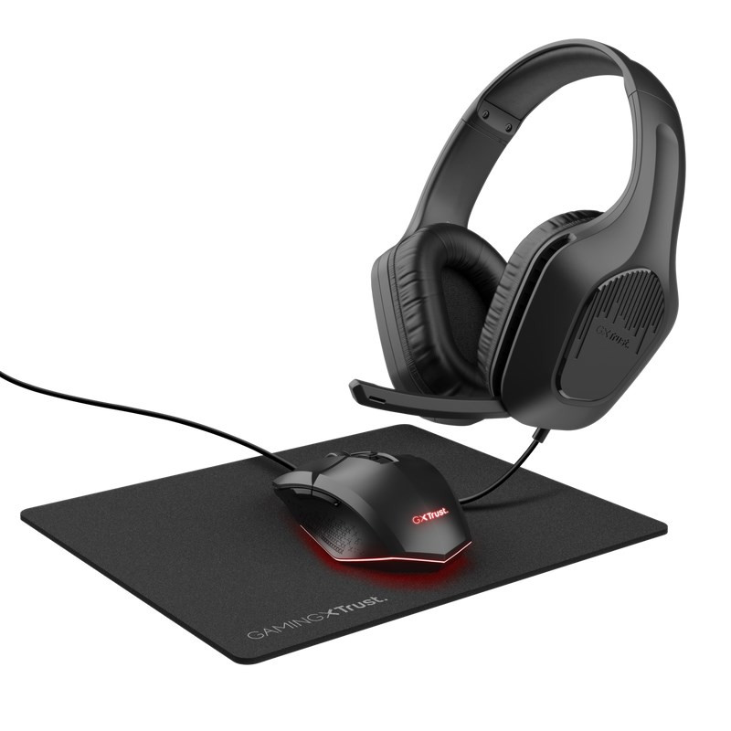 Levně TRUST Sada sluchátka + myš + mousepad GXT 790 3v1 Gaming Bundle, černá