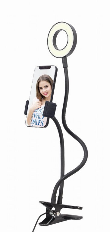 Levně GEMBIRD selfie kampička LED ring s držákem telefonu, USB