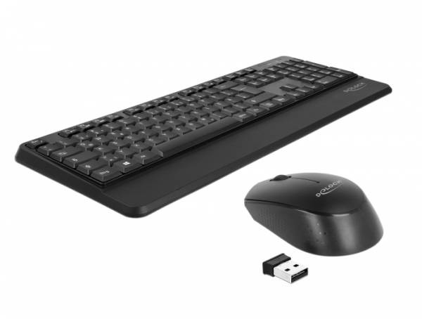 Levně Delock Sada USB klávesnice a myši, 2,4 GHz, bezdrátová, černá (s podložkou pro zápěstí)