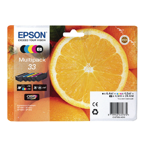 Levně EPSON T3337 (C13T33374011) - originální cartridge, černá + barevná, 1x6,4ml/4x4,5ml