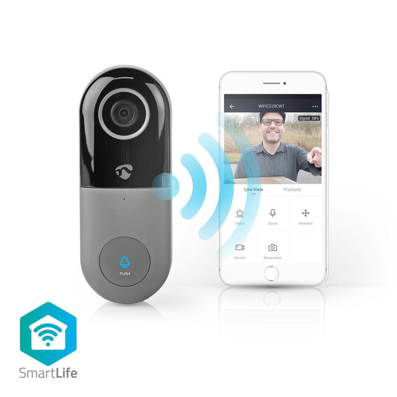 Levně Nedis WIFICDP10GY - Wi-Fi Smart Domovní Zvonek s Kamerou | Ovládání Pomocí Aplikace | microSD Slot | HD 720p