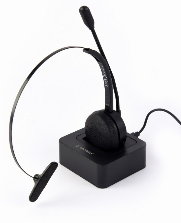 Levně GEMBIRD Sluchátka BTHS-M-01, vhodné pro call centra, mikrofon, Bluetooth, černé