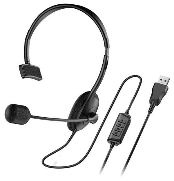 Levně Genius HS-100U Headset, náhlavní, na jedno ucho, drátový, s mikrofonem, ovládání hlasitosti, USB, černý