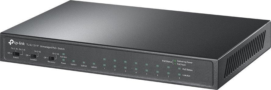 Levně TP-Link CCTV switch TL-SL1311P (8x100Mb/s, 2xGbE, 1xSFP, 8xPoE+, 65W, fanless)