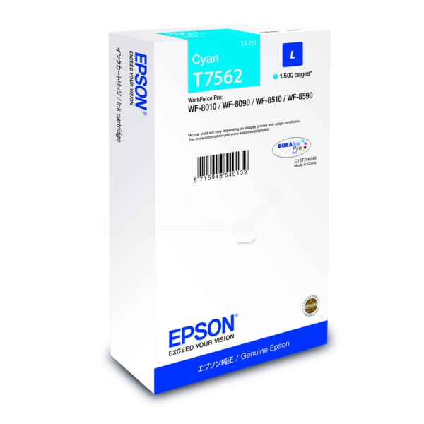 Levně EPSON T7562 (C13T75624N) - originální cartridge, azurová, 1500 stran