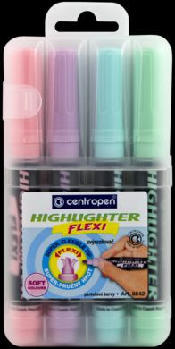 Levně Zvýrazňovač Centropen 8542/4 Highlighter Flexi Soft pastelové 4 barvy klínový hrot 1-5mm