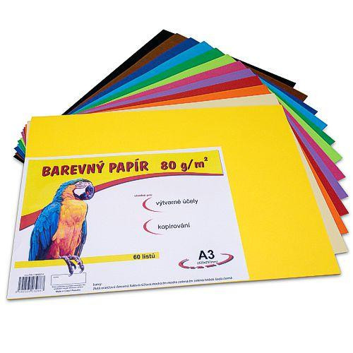 Levně Barevný papír A3/80g 12 barev 60 listů