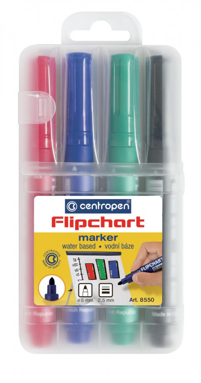 Značkovač Centropen 8550/4 na Flipchart 4 barvy válcový hrot 2,5mm