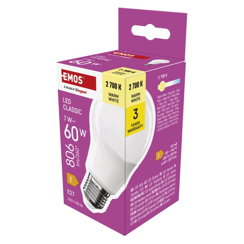 Levně EMOS LED CLS A60 7W(60W) 806lm E27 WW