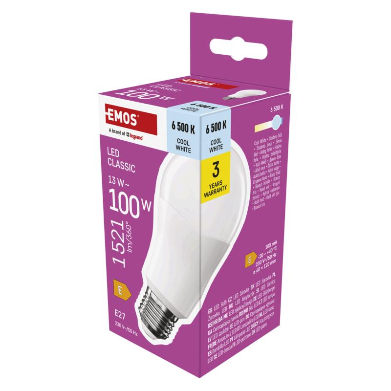 Levně EMOS LED CLS A60 13W(100W) 1521lm E27 CW