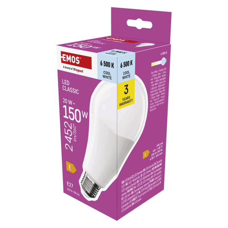 Levně EMOS LED CLS A80 20W(150W) 2452lm E27 CW