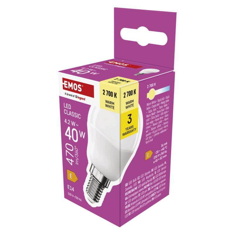 Levně EMOS LED CLS MINI GLOBE 4,2W(40W) 470lm E14 WW