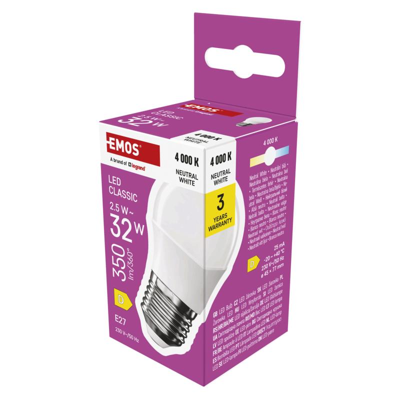 Levně EMOS LED CLS MINI GLOBE 2,5W(32W) 350lm E27 NW