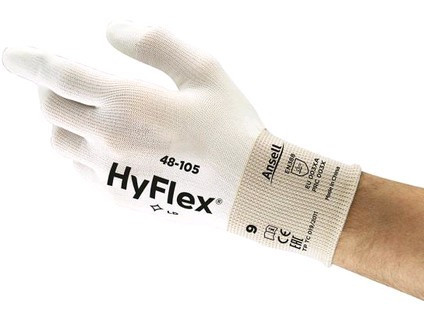 Levně Povrstvené rukavice ANSELL HYFLEX 48-105, bílé, vel. 7