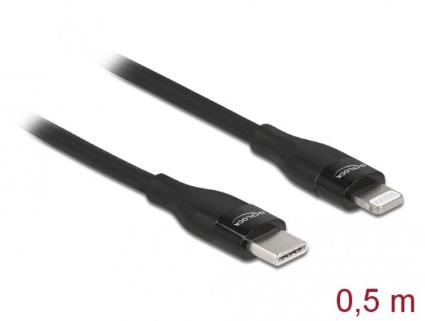 Levně Delock Datový a nabíjecí kabel USB Type-C™ na Lightning™ pro iPhone™, iPad™ a iPod™ černá 0,5 m MFi