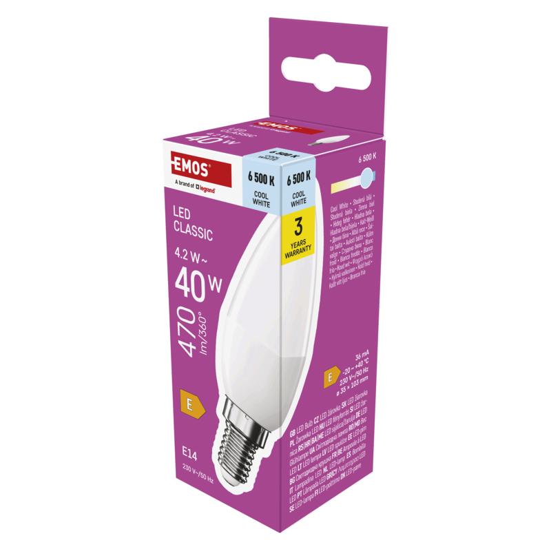Levně EMOS LED CLS CANDLE 4,2W(40W) 470lm E14 CW