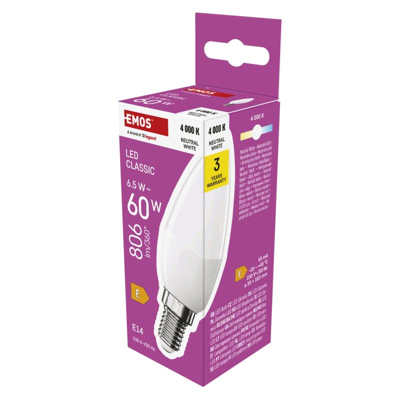 Levně EMOS LED CLS CANDLE 6,5W(60W) 806lm E14 NW