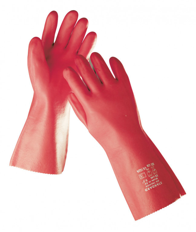 STANDARD rukavice 35cm máč.v PVC červené - 10