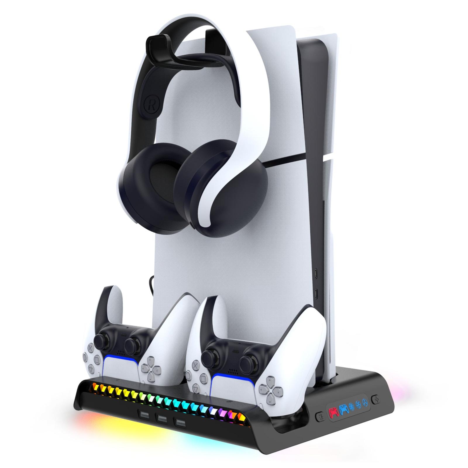 Levně iPega P5S006 Multifunkční Nabíjecí RGB Stojan s Chlazením pro PS5 Slim Black