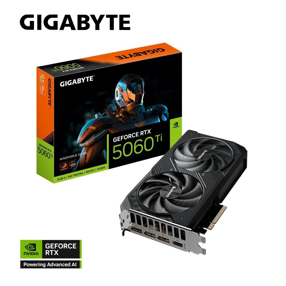 Fotografie produktu: GIGABYTE VGA NVIDIA GeForce RTX 5060 Ti WINDFORCE OC 8G, 8G GDDR7, 3xDP, 1xHDMI