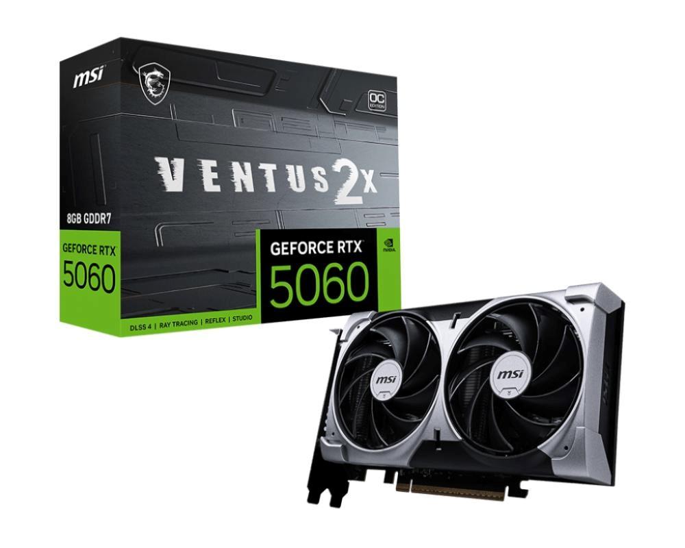 Fotografie produktu: MSI VGA NVIDIA GeForce RTX 5060 8G VENTUS 2X OC, RTX 5060, 8GB GDDR7, 3xDP, 1xHDMI