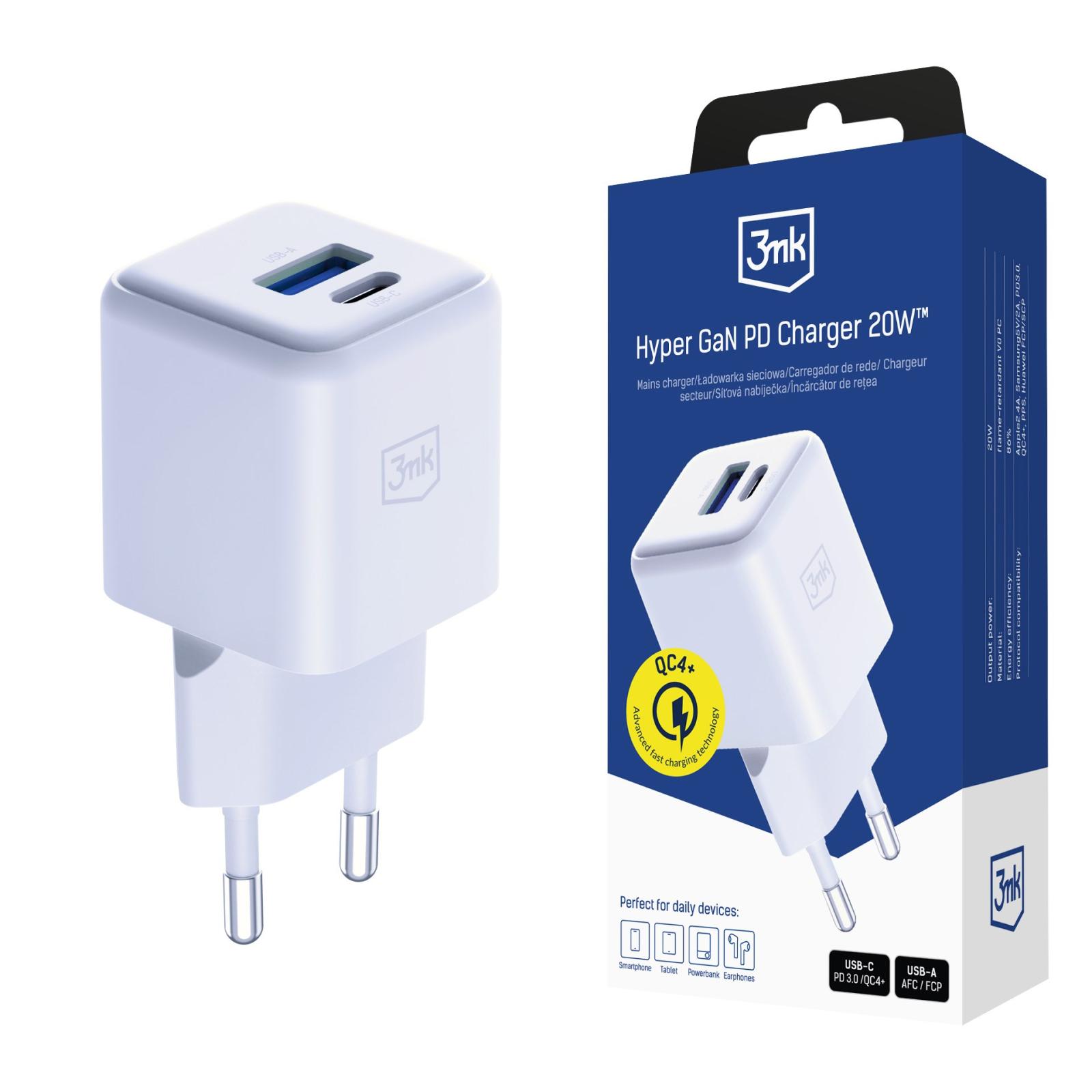 Levně 3mk síťová nabíječka Hyper GaN Charger 20W, bílá