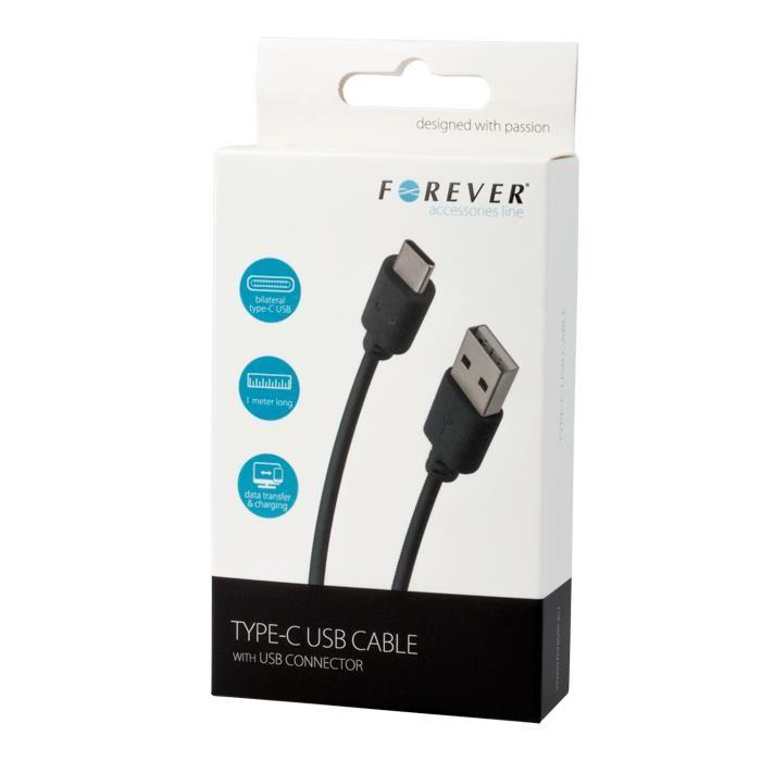 Levně Datový kabel Forever USB/USB-C 1m 1A černý