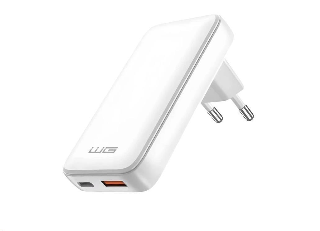 Levně WG - Síťová nabíječka GaN 2x USB, 1x USB-C 30W + 1x USB-A 18W, white