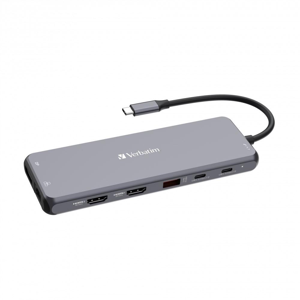 Levně VERBATIM Hub USB-C Pro Multiport 13 Port, 6x USB-A, 2x USB-C, 2x HDMI, DP, RJ45, 3.5mm Jack audio, šedá