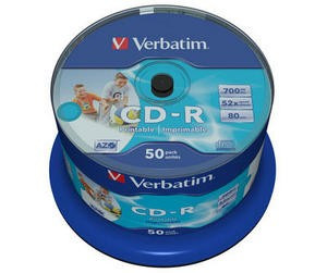 VERBATIM CD-R(50-Pack)Spindle/Inkjet Printable/52x/700MB / Non ID Branded