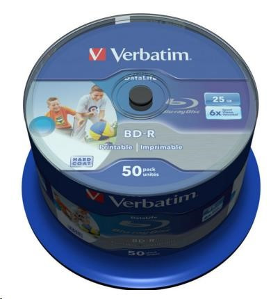 Levně VERBATIM BD-R SL Datalife HTL (50-pack)Blu-Ray/Spindle/6x/25GB Wide Printable