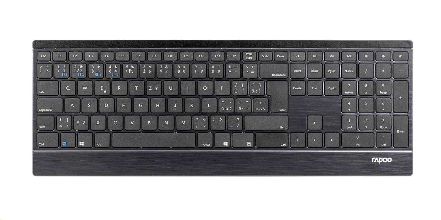 Levně RAPOO klávesnice E9500M Multi-mode Wireless Ultra-slim Keyboard Black