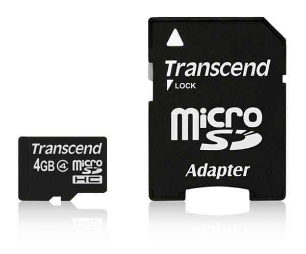 Levně TRANSCEND MicroSDHC karta 4GB Class 4 + adaptér