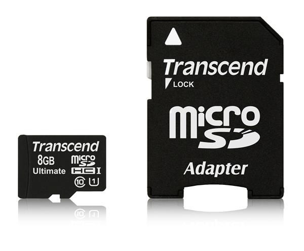 Levně TRANSCEND MicroSDHC karta 8GB Ultimate, Class 10 UHS-I 600x, MLC + adaptér