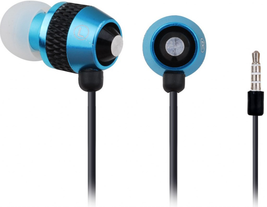 Levně GEMBIRD sluchátka s mikrofonem MHS-EP-002 pro MP3, kovová, modrá