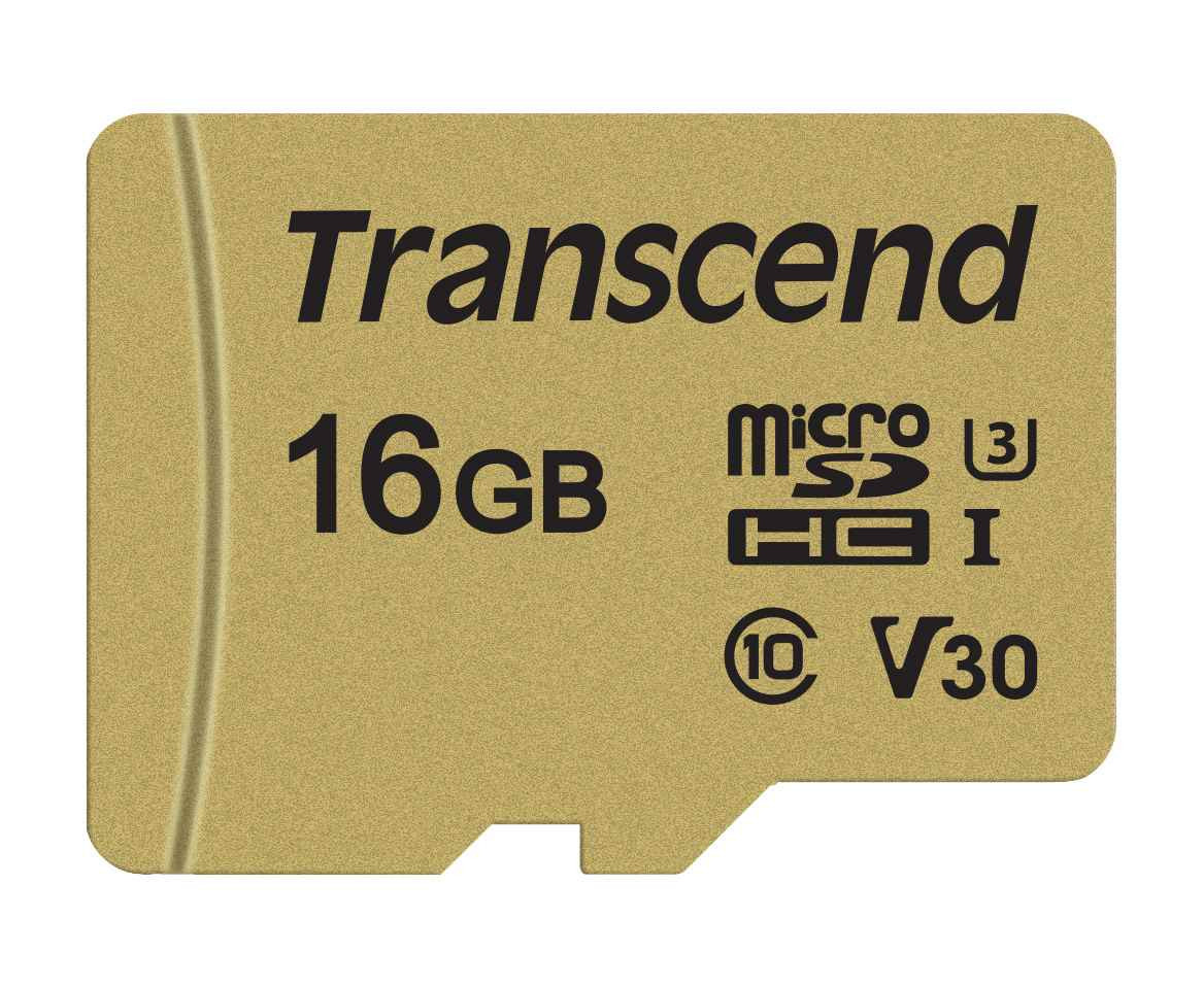 TRANSCEND MicroSDHC karta 16GB 500S, UHS-I U3 V30 + adaptér
