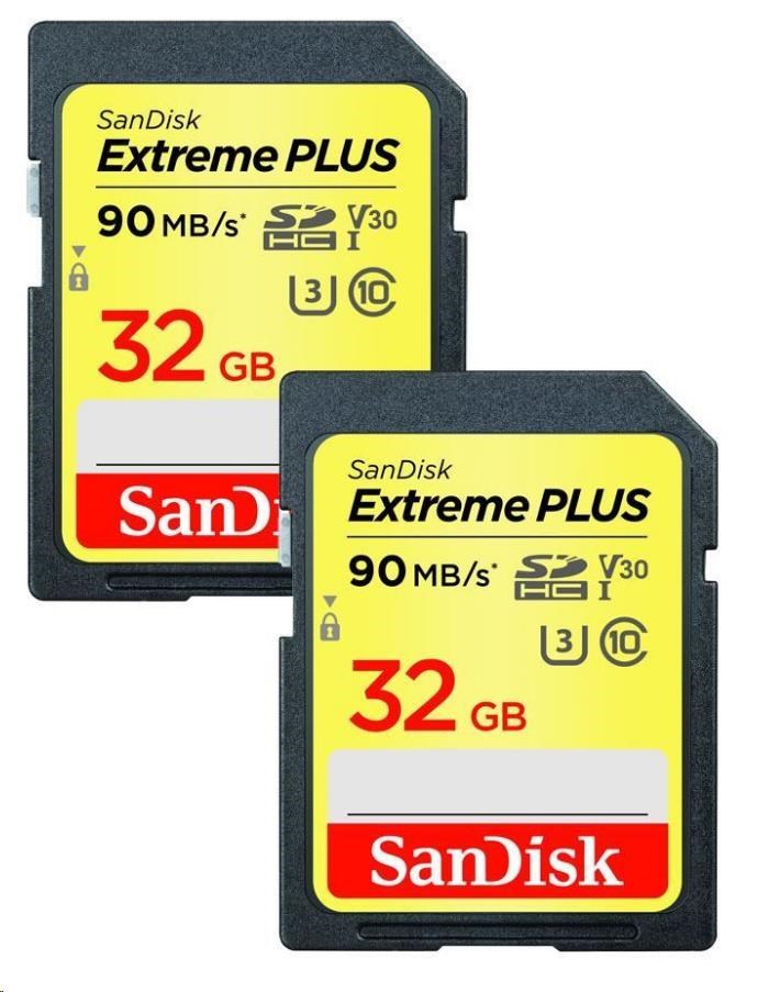 SanDisk SDHC karta 32GB Extreme Plus (90MB/s, V30 UHS-I U3) 2-pack