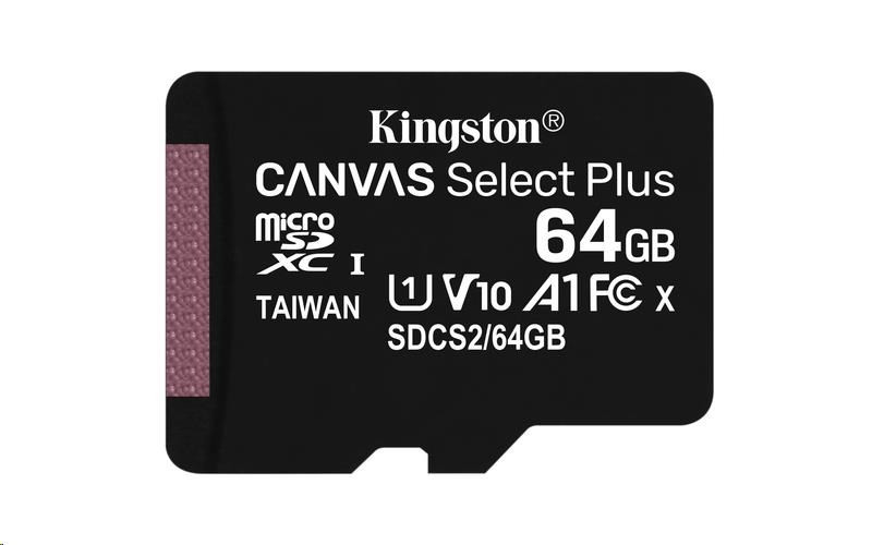 Levně Kingston MicroSDXC karta 64GB micSDXC Canvas Select Plus 100R A1 C10 - 1 ks