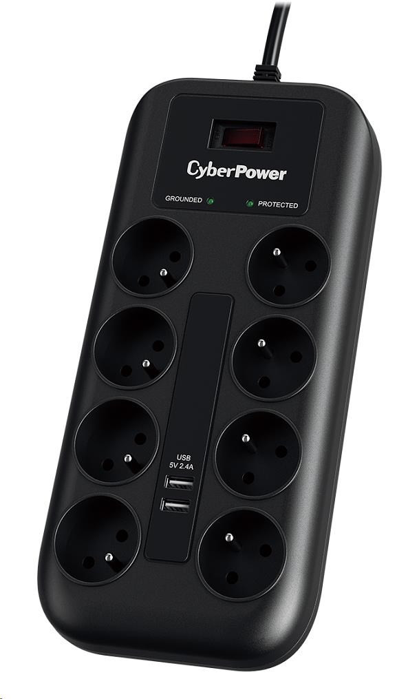 Levně CyberPower Surge Buster™ 8 zásuvek, 2xUSB, 1.8m, New