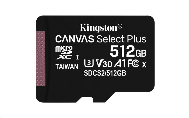 Levně Kingston MicroSDXC karta 512GB Canvas Select Plus 100R A1 C10 - 1 ks
