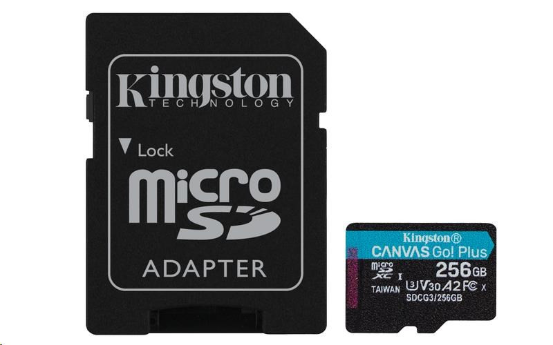 Levně Kingston MicroSDXC karta 256GB Canvas Go! Plus, R:170/W:90MB/s, Class 10, UHS-I, U3, V30, A2 + Adaptér