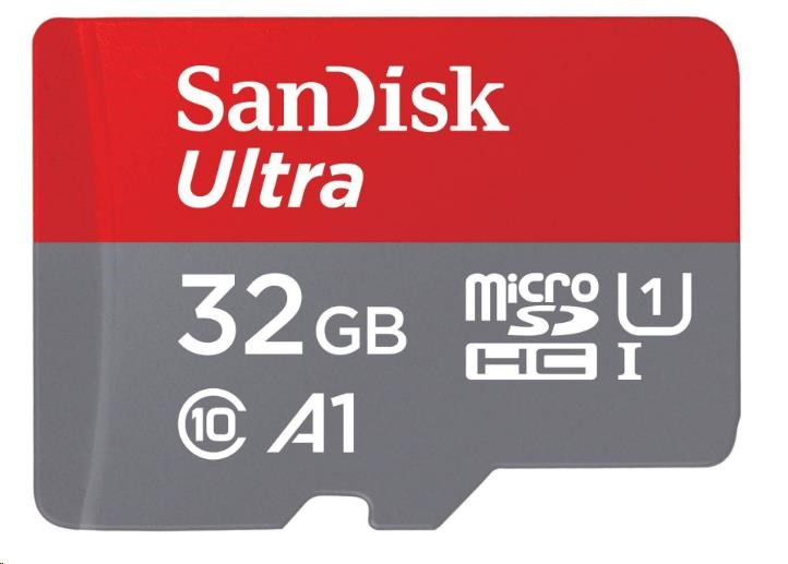 Levně SanDisk MicroSDHC karta 32GB Ultra (120MB/s, A1 Class 10 UHS-I, Android - Tablet Packaging, Memory Zone App) + adaptér