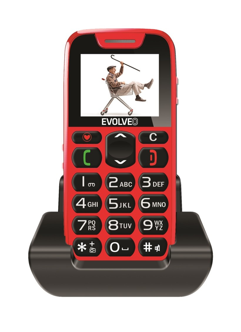 Levně EVOLVEO EasyPhone, mobilní telefon pro seniory s nabíjecím stojánkem (červená barva)