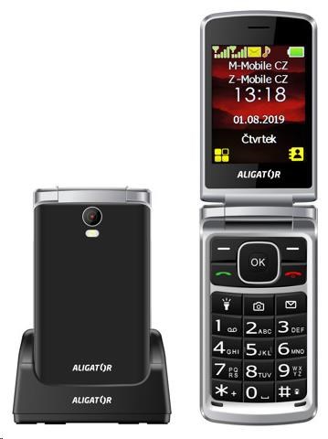 Aligator V710 Senior, Dual SIM, černá-stříbrná + nabíjecí stojánek